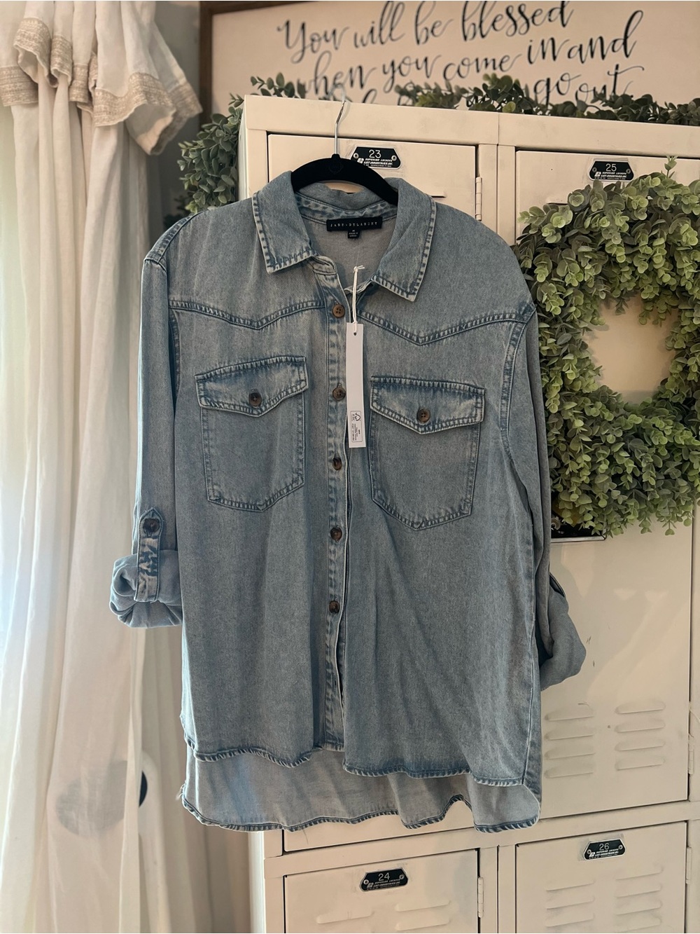 Jane and Delancey Light Blue Denim Button-Down Shirt